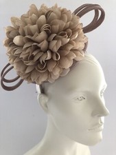 Image of Beige Sinamay Fascinator with Flower Trim
