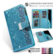 Glitter Women Leather Magnet Case Card Stand Pouch Protect Cover For LG/Moto
