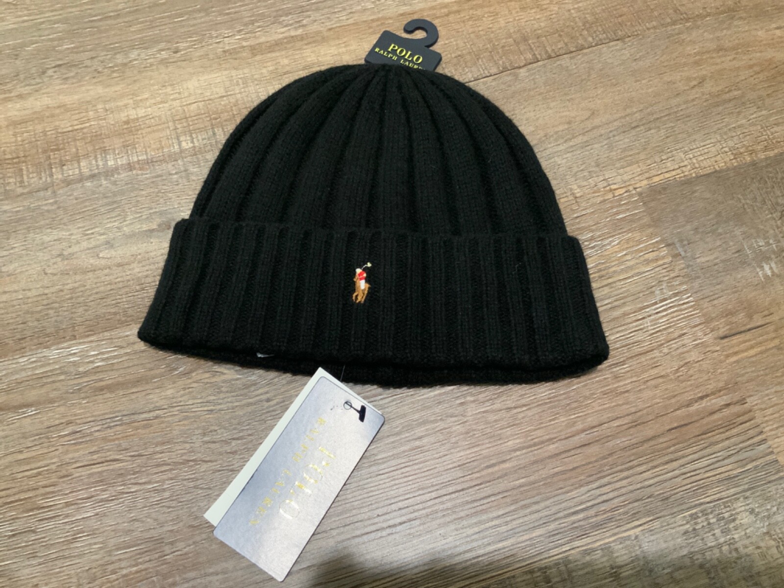 Polo Ralph Lauren bracciale sci lana berretto nero firma pony taglia unica nuova con etichette nuova