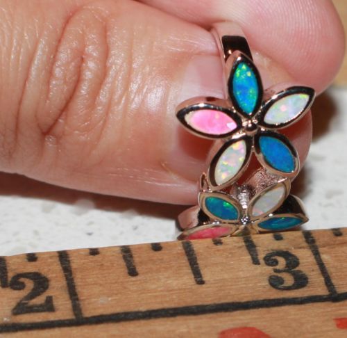 fire opal ring gemstone silver jewelry Sz 6.5 7.75 elegant Cocktail Flower band - Picture 2 of 7