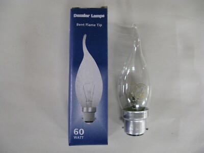 10 x B22 60W Flammenspitze gebogen Kerze KLAR Lampe Glühbirne 240V dimmbar BC Restposten