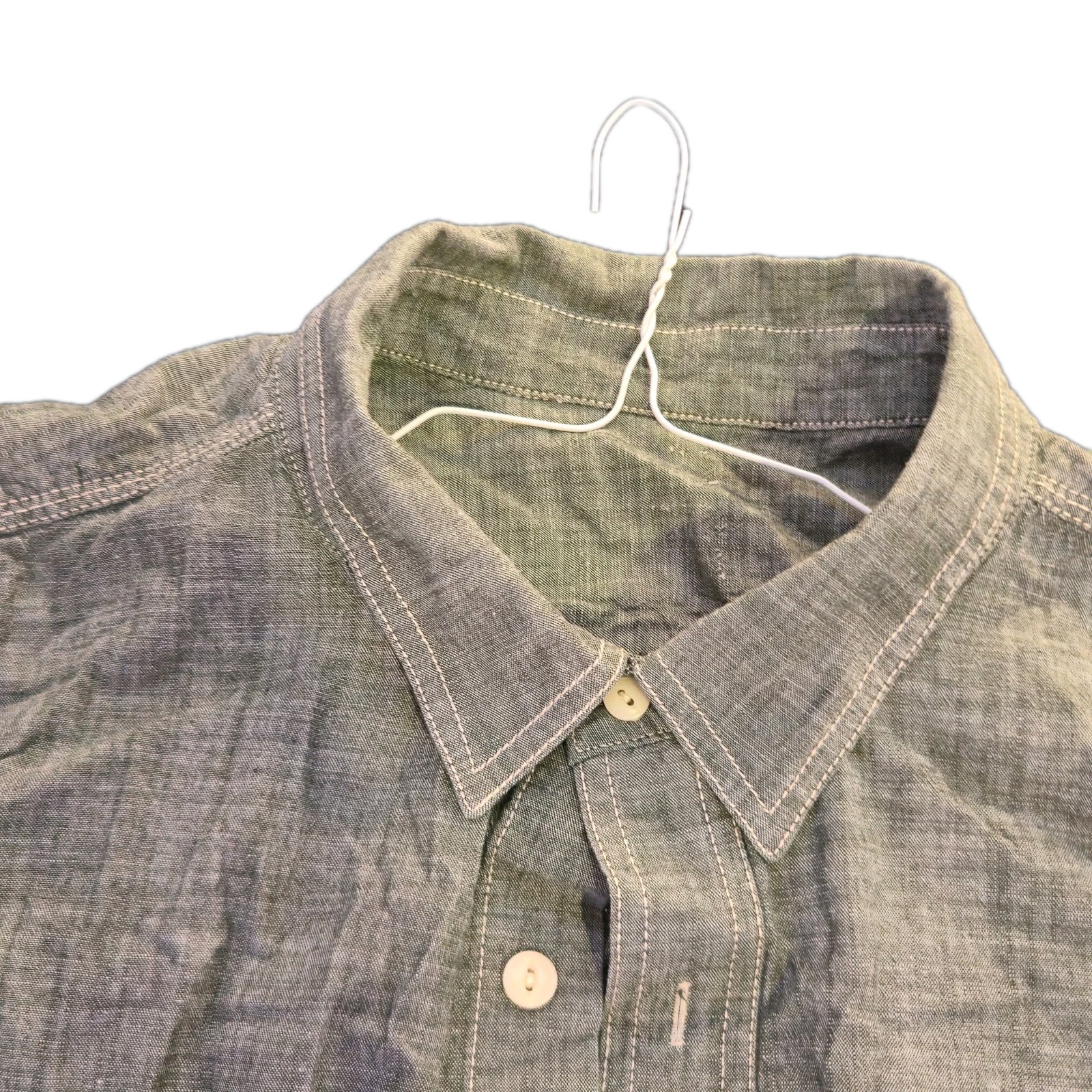 ​Lucky Brand Dungarees Shirt Men's XL Gray Chambray Gene Montesano Workwear image 7