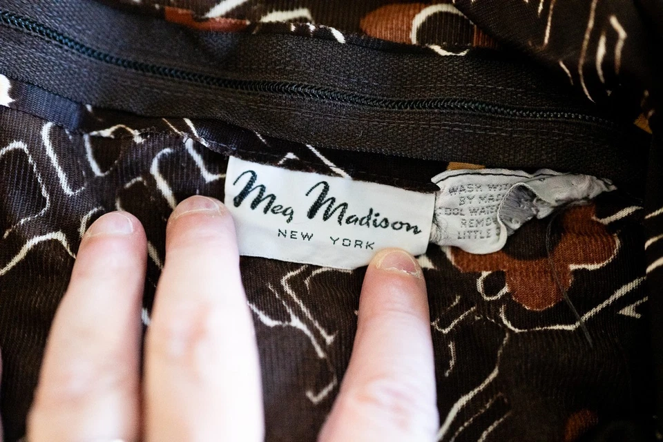 Vtg Meg Madison Brown orange floral 70's top blouse S collar hippie retro boho - Image 3 of 4