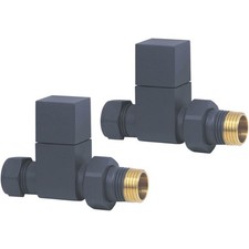 Designer Radiator Valve Straight Grey Manual Bi-Directional 15mm x 1/2" 2 Pack
