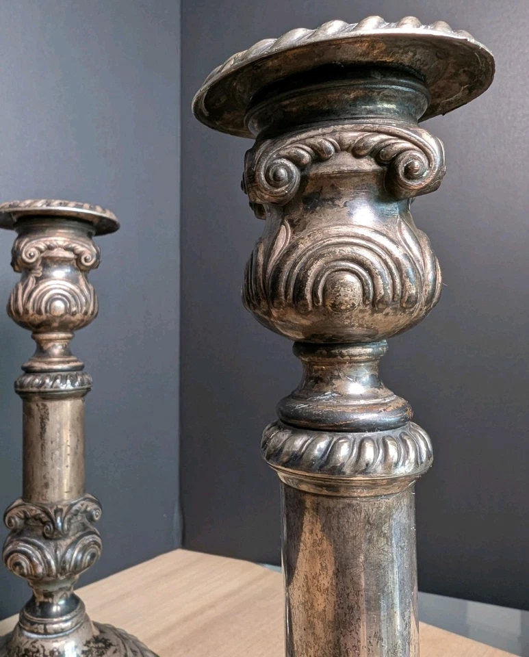 Antiguo candelabro alto telescópico de plata georgiana antiguo Sheffield Foto 3 de 4