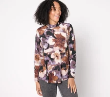 LOGO by Lori Goldstein Printed Mock Neck Brushed Rib Top Neutral Combo S New