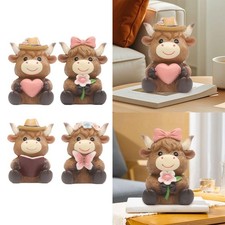 Spring Highland Cow Statue Animal Sculpture Art Crafts Simulation Home Decor