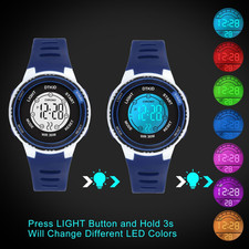 Kids Digital Watch Boys Girls 30M Waterproof 7 Color Lights Time Teaching Age...