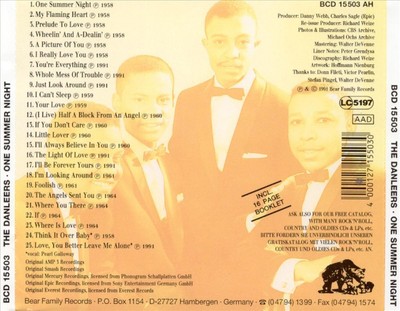 THE DANLEERS - ONE SUMMER NIGHT NEW CD