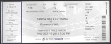 Tampa Bay Lightning vs Minnesota Wild ticket stub October 17 2013