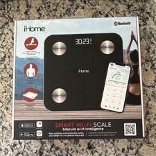 iHome Smart Wi-Fi Bluetooth Smart Scale Black Silver Glass Metal