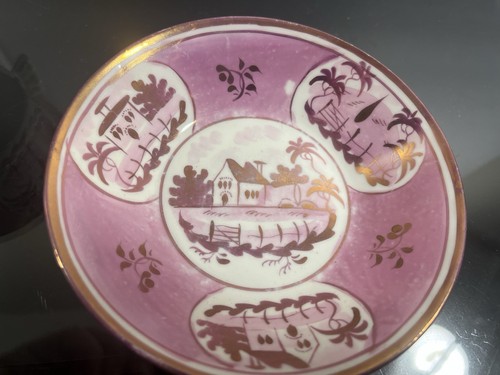 Antike rosa Staffordshire Glanzgeschirr Teetasse und Untertasse - Bild 6 von 10