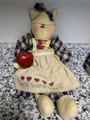 Kitty cat folk art style with teacher s Pet Dress school dress plush Shelf