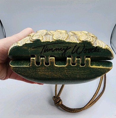 Timmy Woods Beverly Hills Wood Carved Santa Claus Face Purse