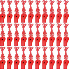 50 Pieces Plastic Whistles with Lanyard Loud Crisp Sound Whistles Bulk for Refer