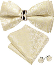 Mens Bow Tie Set Paisley Pre-tied Bowties Adjustable with Handkerchief Cufflinks