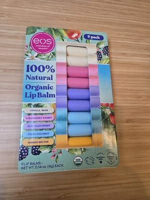 EOS Natural USDA Organic Lip Balm, 9 Sticks - 5 Flavors * FAST SHIPPING *