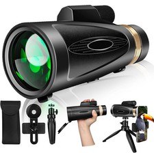 80x100 High Power Monocular Telescope with Smartphone Adapter Tripod, Larger ...