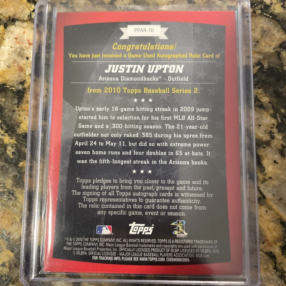 Topps Peak Performance Auto Relics 2010/50 Justin Upton #PPAR-JU Foto 2 de 4