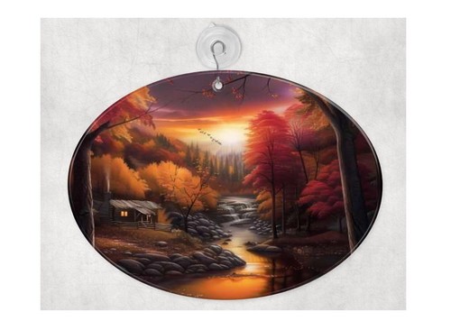 Cabin In The Woods Glass Suncatcher, 2 Shape Choices - Picture 2 of 4