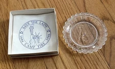 Vintage Camp Fire  Save The Lady Dish 1886-1986 Ashtray Glass Rare With Box