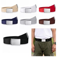 Mens Womens Army Webbing Belt Unisex Cotton Canvas Fabric Silver Buckle Belt