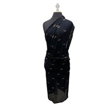 Black Sheer Shawl Paisley Embroidered Sequin Wrap Gold Dot Border Evening Scarf