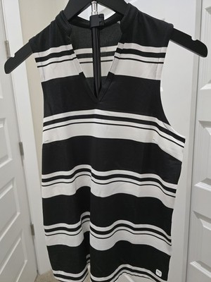Puma Womens Black White Striped Sleeveless V-neck Golf Top Size SM NWOT