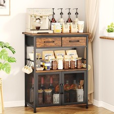 Coffee Bar Cabinet with Drawer - Coffee Stand Station with Removable Hooks