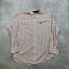 Chaps Shirt Mens Large Striped Long Sleeve Western Button Down Collared, Red