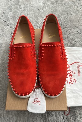 Authentic Christian Louboutin Pik Boat Red Suede Spike Men Sneaker US10 EU43 UK9