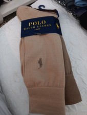 POLO RALPH LAUREN MEN'S KHAKI TAN BROWN LOGOS DRESS SOCKS 3 PAIRS POLY 24 NWT