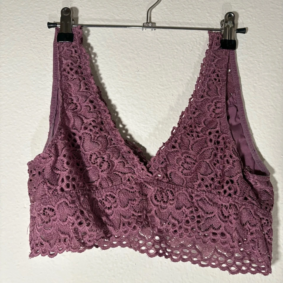 Bralette de Encaje Aerie Rosa Malva Inalámbrico Confort Cuello en V Mediano Boho Foto 4 de 4