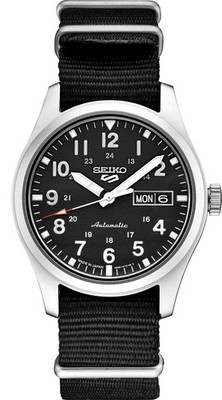 Seiko 5 Sports SRPG37 Automatic Watch Black Day Date Dial Nylon Band New