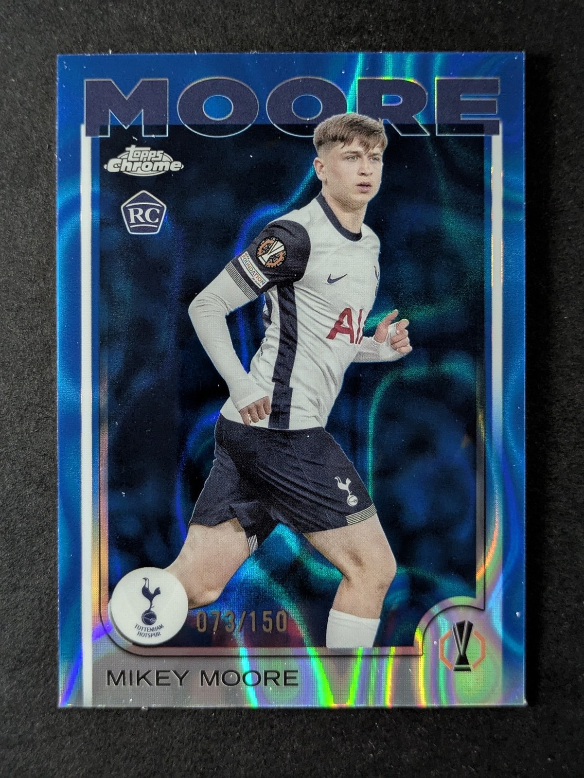 2024-25 Topps Chrome UEFA MIKEY MOORE 73/150 RC Blue Lava Refractor #199