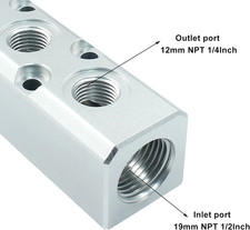 3 Way Pneumatic Manifold Air Distribution Block, G1/2 Supply Port, G1/4-Inch ...