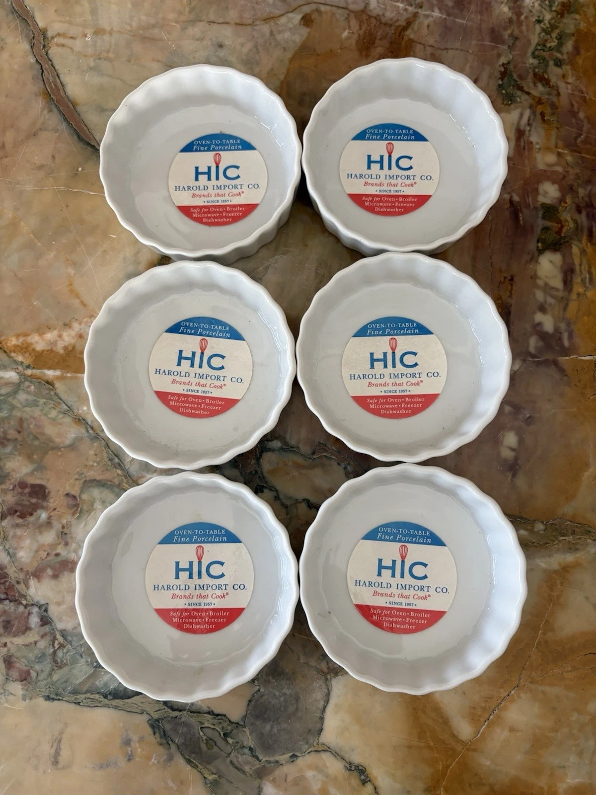 6 HAROLD IMPORT CO INDIVIDUAL QUICHE / TART DISHES 4” New!