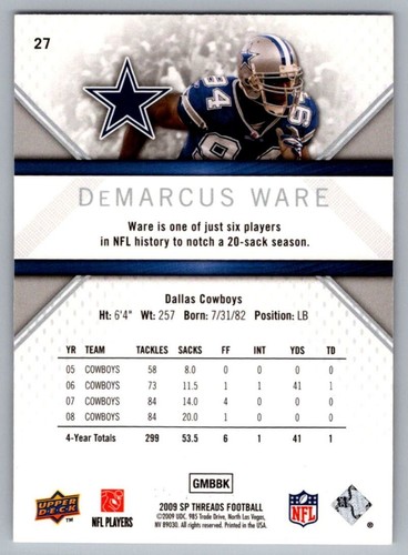 2009 Upper Deck America's Team DeMarcus Ware Dallas Cowboys #27 - Picture 2 of 2