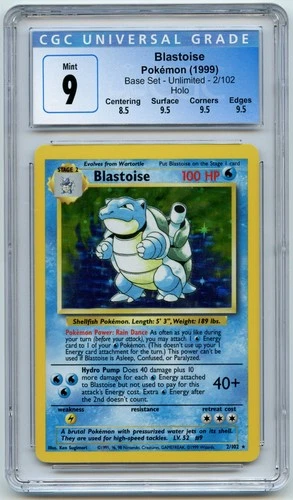 Pokemon - Base Set [ Blastoise 2/102 ] Holo Rare | CGC 9 Mint | 3x 9.5 subgrades