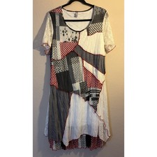 Miss Nikky Patchwork Swing Dress EUC Art to Wear Boho Lace Sleeves Asymmetrical