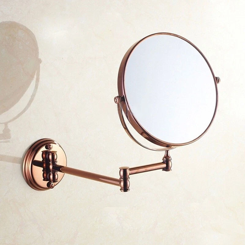 Rose Gold Folding Bathroom Makeup Mirror Wall Mount Vanity Mirror 3x Magnifying