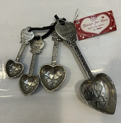 GANZ Pewter Heart Measuring Spoons Set 4 Piece with Markings Silver 1 TBSP 1 TSP