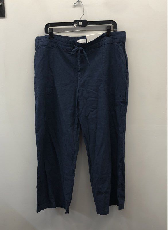 Liz Claiborne Women's Navy Blue Cotton Linen Blend Wide Leg Pants NWT Sz L