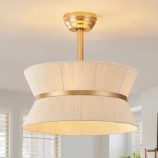 Boho Fandelier Ceiling Fan with Light and Remote Rattan Chandelier Fan Gold C...