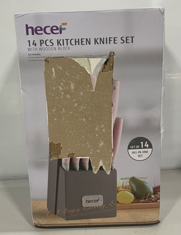 14 Pcs Pink Kitchen Knife Set with Wood Block Pro High Carbon Steel Steak Knife