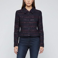 Chanel Navy Blue Sequin Embellished Tweed Cropped Jacket S
