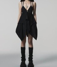 Women spaghetti strap Sleeveless V neck A line Dress Halterneck  mini Dress