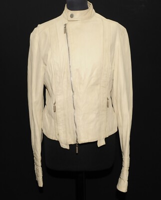 HERVORRAGENDE DAMEN VERSUS VERSACE CREME LEDER BIKER JACKE UK 10