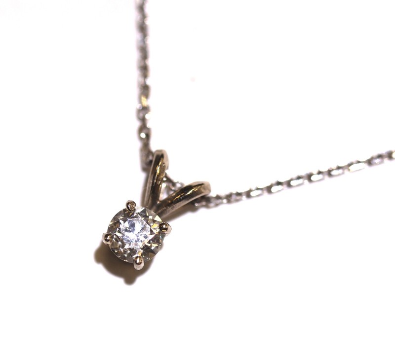 GIA 14k white gold .36ct SI1 I round diamond pendant chain necklace 2.2g 18"