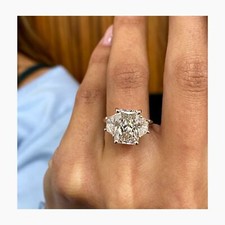3 Stone Engagement Ring Radiant Labcreated Diamond 4.95ct E/VVS2 14K White Gold